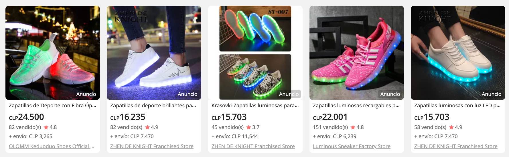 Zapatillas con luces LED en aliexpress