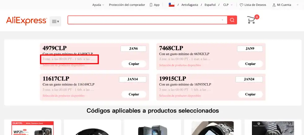 cupones aliexpress chile