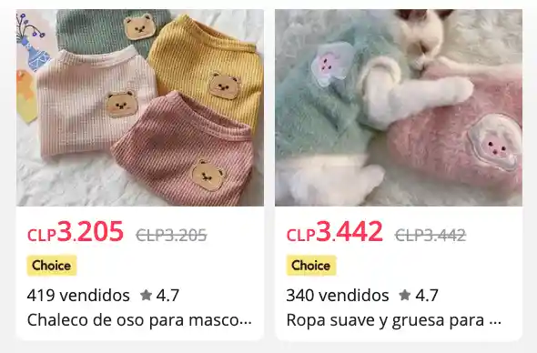 ver aliexpress en pesos chilenos de ropa para gatos