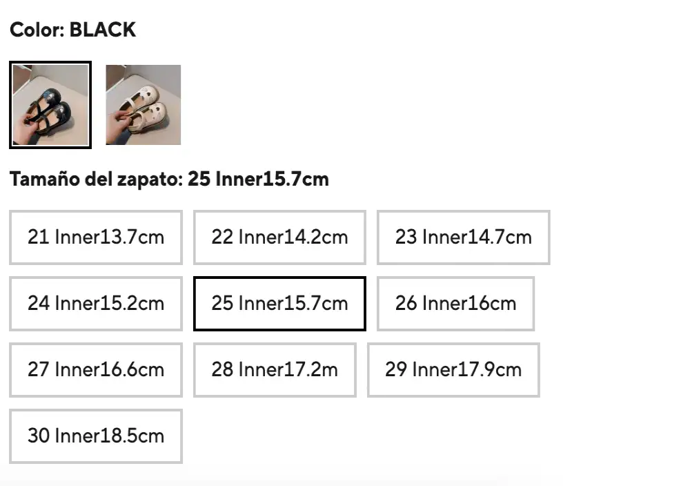 elegir talla de zapatos para niña en AliExpress Chile
