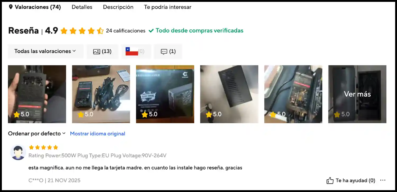 ver valoraciones sobre fuentes de poder para pc en AliExpress Chile