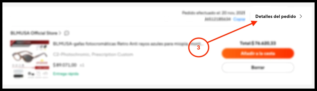 detalle del pedido en AliExpress Chile