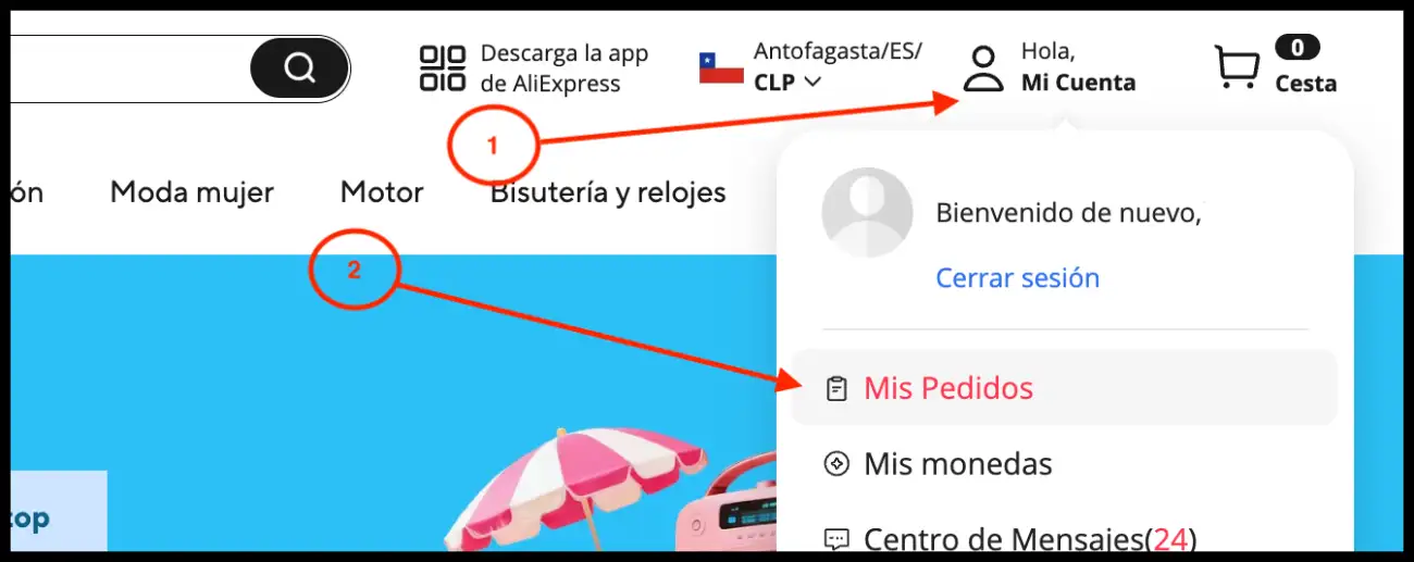 ir a mis pedidos en AliExpress Chile