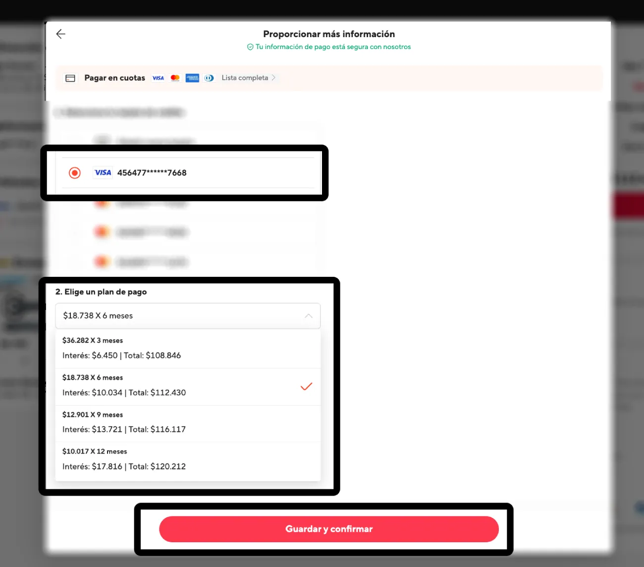 elegir cantidad de cuotas en AliExpress Chile