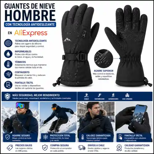 Guantes de nieve hombre con tecnología antideslizante en AliExpress Chile