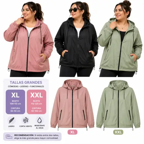 Cortavientos mujer tallas grandes, XL y XXL en AliExpress Chile