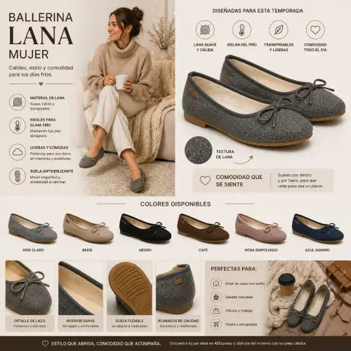 Ballerina lana mujer para temporadas frías y outfits cómodos en AliExpress Chile