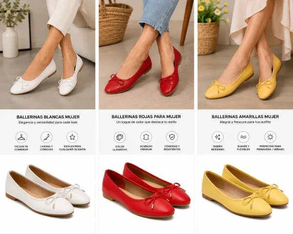 Ballerinas blancas mujer, ballerinas rojas para mujer y ballerinas amarillas mujer en AliExpress Chile