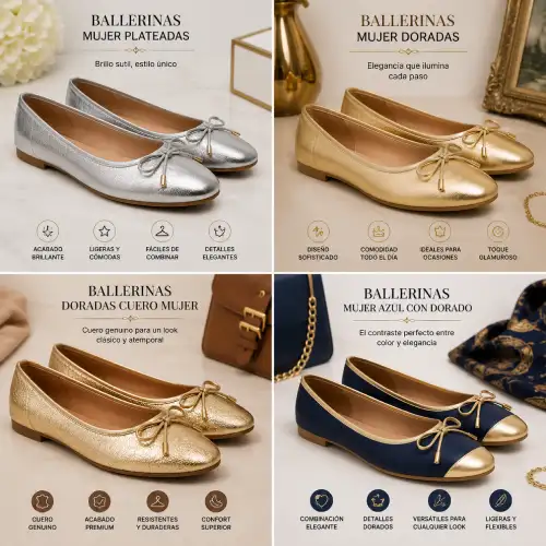 Ballerinas mujer plateadas, ballerinas mujer doradas, ballerinas doradas cuero mujer y ballerinas mujer azul con dorado en AliExpress Chile