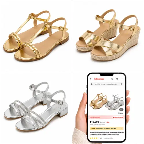 Sandalias doradas y plateadas mujer en AliExpress Chile