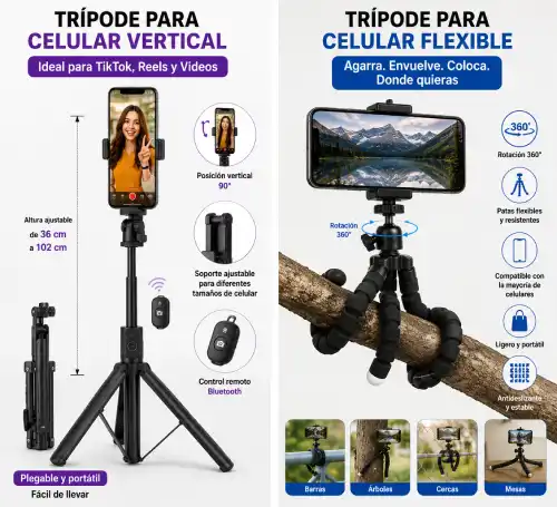Trípode para celular vertical y trípode para celular flexible en AliExpress Chile