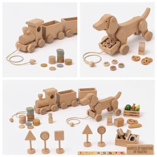 Juguete de arrastre de madera en AliExpress Chile
