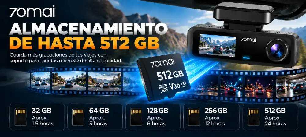Almacenamiento externo de hasta 512 GB en la 70mai T800E