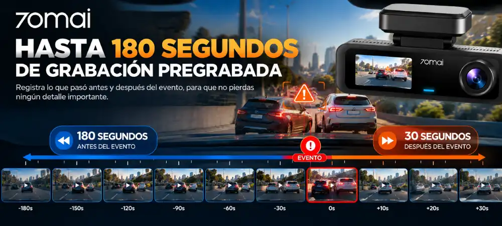 Grabación pregrabada de hasta 180 segundos en la 70mai T800E