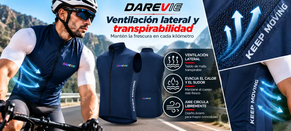 Ventilación lateral y tejido transpirable del chaleco DAREVIE para ciclismo