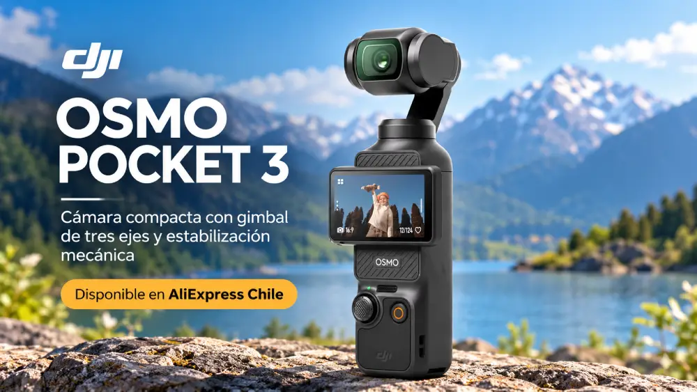 Cámara DJI Osmo Pocket 3 compacta con gimbal de tres ejes y estabilización mecánica disponible en AliExpress Chile