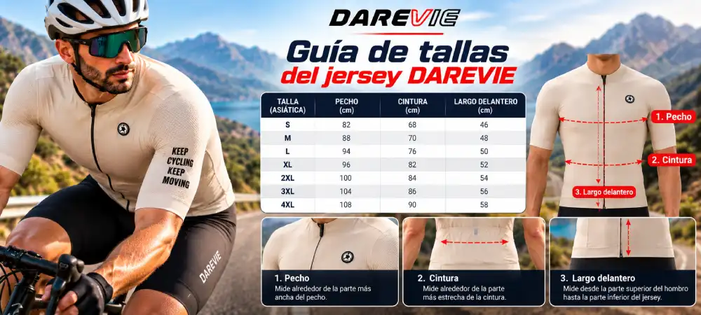 Tabla de tallas asiáticas del jersey DAREVIE para ciclismo