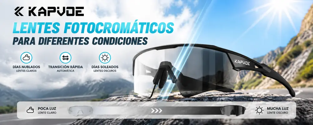 Lentes fotocromáticos de las gafas Kapvoe K198 para diferentes condiciones de iluminación