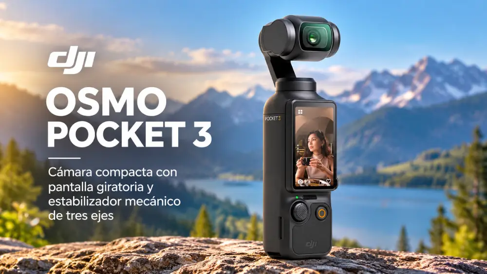 Cámara DJI Osmo Pocket 3 compacta con pantalla giratoria y estabilizador mecánico de tres ejes