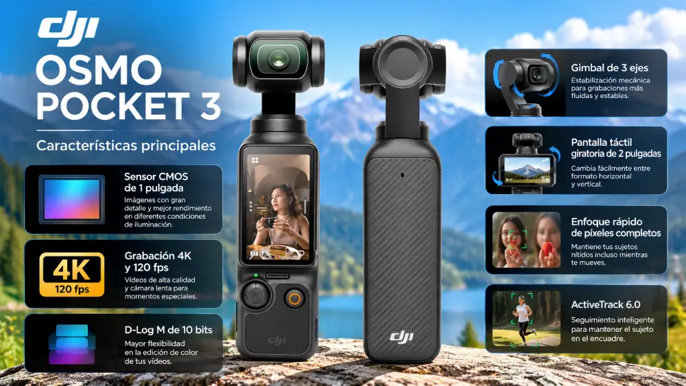 Características principales de la cámara DJI Osmo Pocket 3 con sensor de una pulgada y gimbal de tres ejes