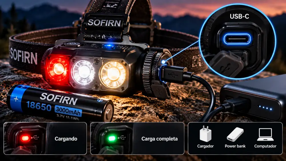 Carga USB-C y batería 18650 de la Sofirn HS21