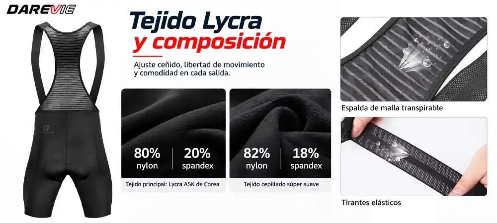 Tejido Lycra del culotte DAREVIE para ciclismo masculino