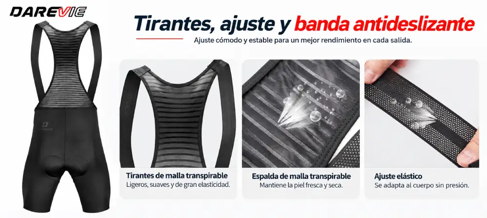 Tirantes transpirables y ajuste del culotte DAREVIE para hombre